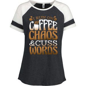 Run On Coffee Chaos And Cuss Words Enza Ladies Jersey Colorblock Tee