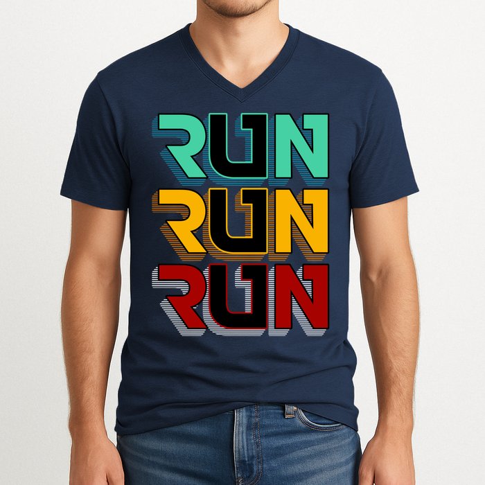 Run Run Run Retro V-Neck T-Shirt