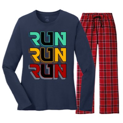 Run Run Run Retro Women's Long Sleeve Flannel Pajama Set 