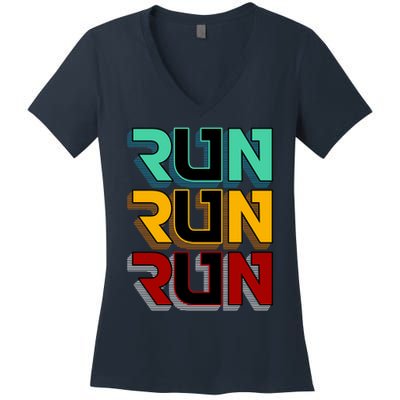 Run Run Run Retro Women's V-Neck T-Shirt