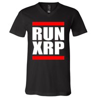 Run XRP Ripple Crypto Currency To the Moon V-Neck T-Shirt