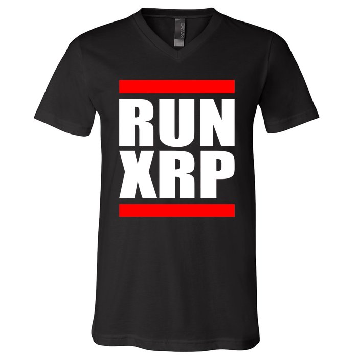 Run XRP Ripple Crypto Currency To the Moon V-Neck T-Shirt