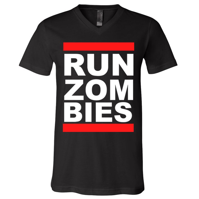 Run Zombies Retro V-Neck T-Shirt