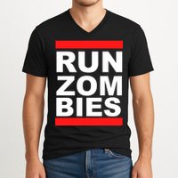 Run Zombies Retro V-Neck T-Shirt