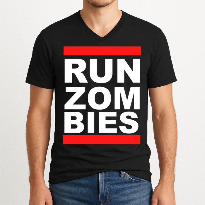 Run Zombies Retro V-Neck T-Shirt