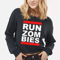 Run Zombies Retro Cropped Pullover Crew