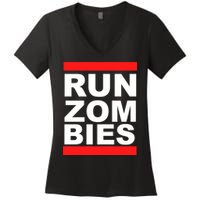 Run Zombies Retro Women's V-Neck T-Shirt