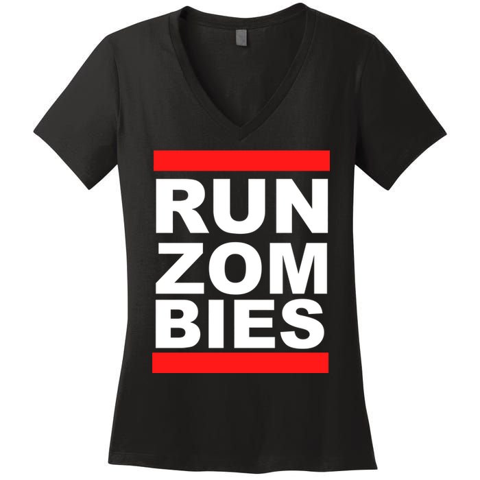 Run Zombies Retro Women's V-Neck T-Shirt