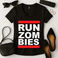 Run Zombies Retro Women's V-Neck T-Shirt