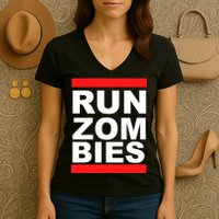 Run Zombies Retro Women's V-Neck T-Shirt
