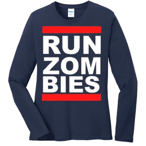 Run Zombies Retro Ladies Long Sleeve Shirt