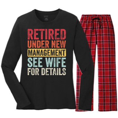 Retired Under New Management See Wife For Details Retirement Women's Long Sleeve Flannel Pajama Set 