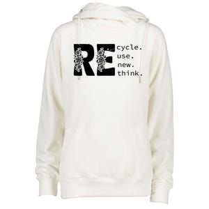 Recycle Use New Think Earth Day Gift Womens Funnel Neck Pullover Hood