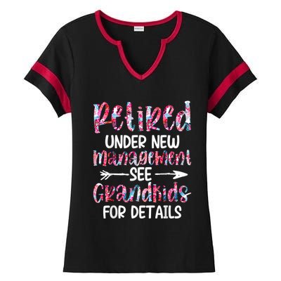 Retired Under New Management See Grandkids, Funny Retirement Ladies Halftime Notch Neck Tee