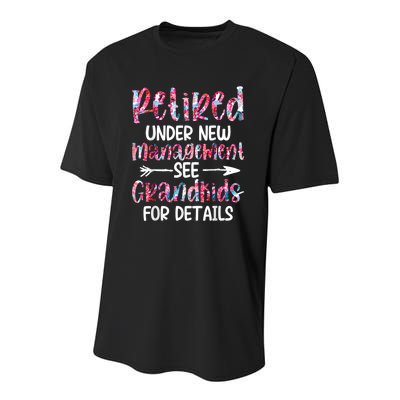 Retired Under New Management See Grandkids, Funny Retirement Youth Performance Sprint T-Shirt