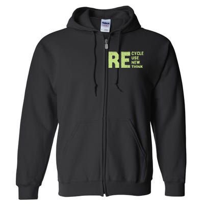 Recycle Use New Think Earth Day Full Zip Hoodie