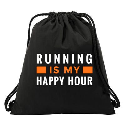 Running Is My Happy Hour Drawstring Bag