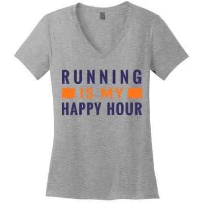 Running Is My Happy Hour Women's V-Neck T-Shirt
