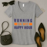 Running Is My Happy Hour Women's V-Neck T-Shirt
