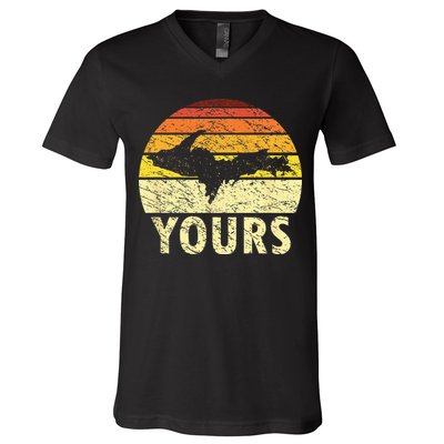 Retro Upper Peninsula UP Yours Yooper Pride Michigan Roots V-Neck T-Shirt