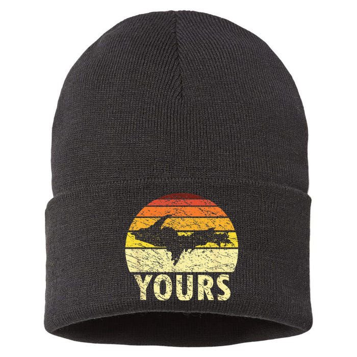 Retro Upper Peninsula UP Yours Yooper Pride Michigan Roots Sustainable Knit Beanie