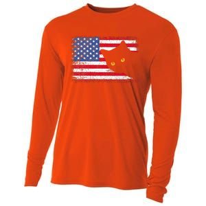 Retro USA Patriotic American Flag US Cat Cooling Performance Long Sleeve Crew