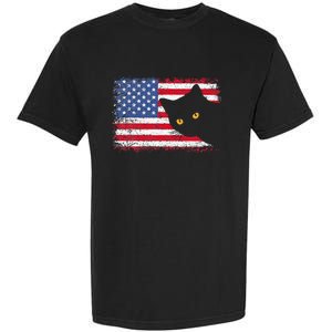 Retro USA Patriotic American Flag US Cat Garment-Dyed Heavyweight T-Shirt