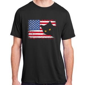 Retro USA Patriotic American Flag US Cat Adult ChromaSoft Performance T-Shirt