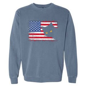 Retro USA Patriotic American Flag US Cat Garment-Dyed Sweatshirt