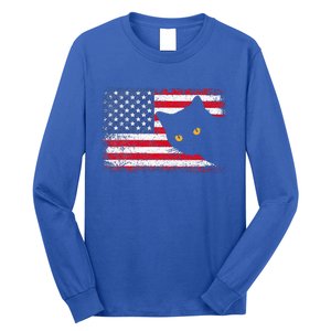 Retro USA Patriotic American Flag US Cat Long Sleeve Shirt