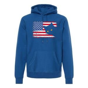 Retro USA Patriotic American Flag US Cat Premium Hoodie