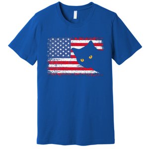 Retro USA Patriotic American Flag US Cat Premium T-Shirt