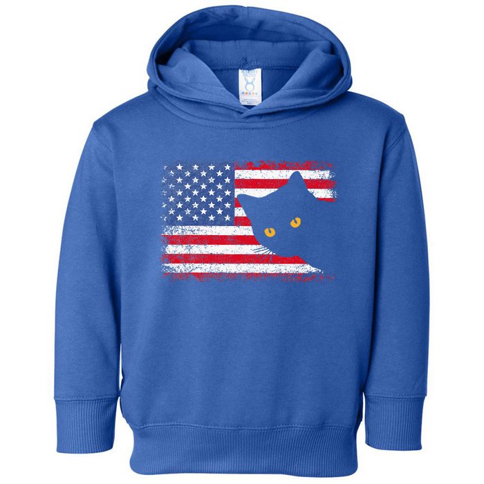 Retro USA Patriotic American Flag US Cat Toddler Hoodie