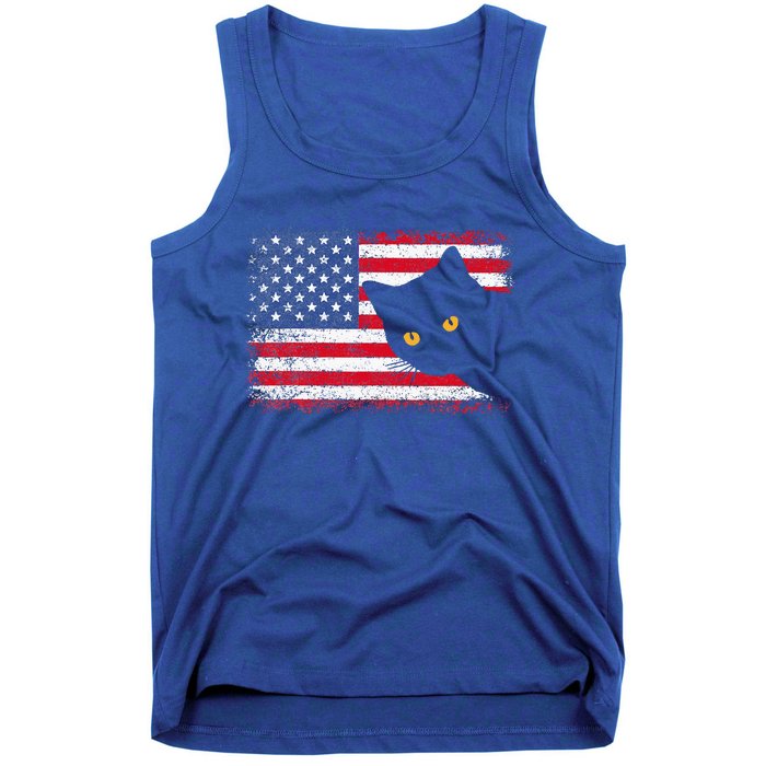 Retro USA Patriotic American Flag US Cat Tank Top