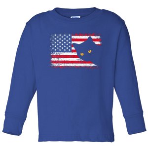 Retro USA Patriotic American Flag US Cat Toddler Long Sleeve Shirt