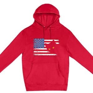 Retro USA Patriotic American Flag US Cat Premium Pullover Hoodie