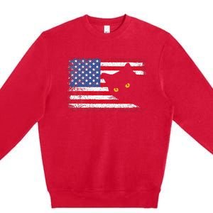 Retro USA Patriotic American Flag US Cat Premium Crewneck Sweatshirt