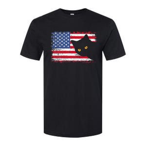 Retro USA Patriotic American Flag US Cat Softstyle CVC T-Shirt