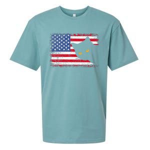 Retro USA Patriotic American Flag US Cat Sueded Cloud Jersey T-Shirt