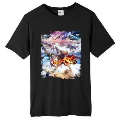 Rainbow Unicorn Riding Dinosaur Gift Tall Fusion ChromaSoft Performance T-Shirt