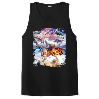 Rainbow Unicorn Riding Dinosaur Gift PosiCharge Competitor Tank