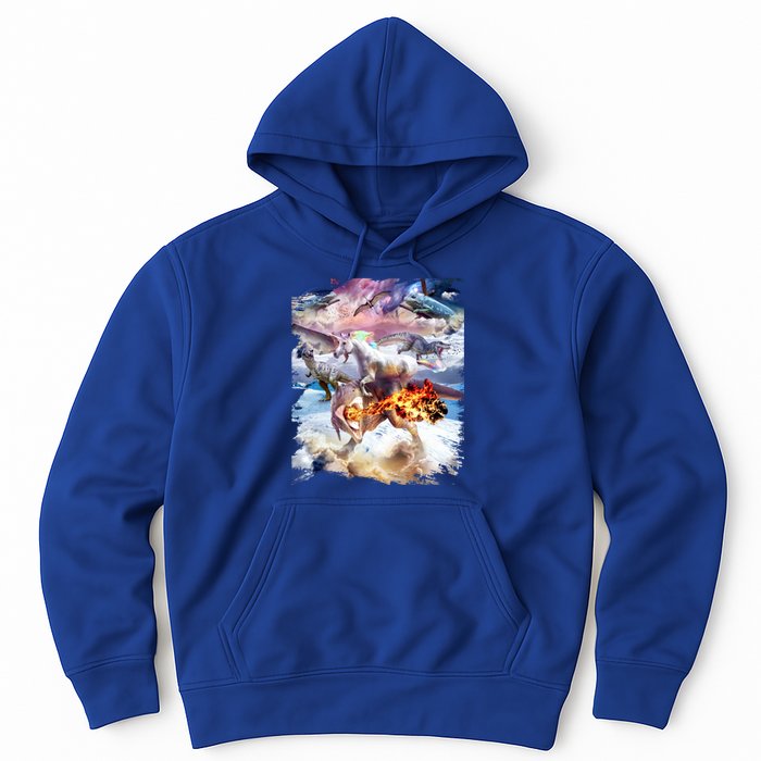 Rainbow Unicorn Riding Dinosaur Gift Hoodie