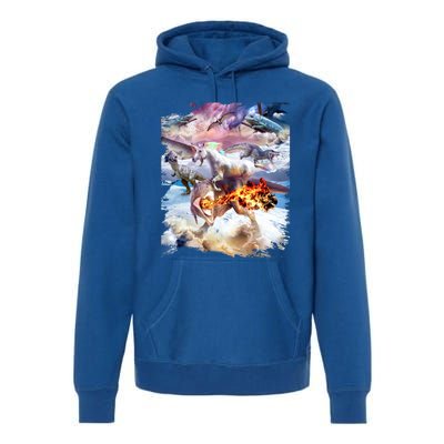 Rainbow Unicorn Riding Dinosaur Gift Premium Hoodie