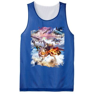 Rainbow Unicorn Riding Dinosaur Gift Mesh Reversible Basketball Jersey Tank