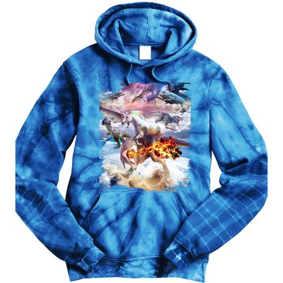 Rainbow Unicorn Riding Dinosaur Gift Tie Dye Hoodie