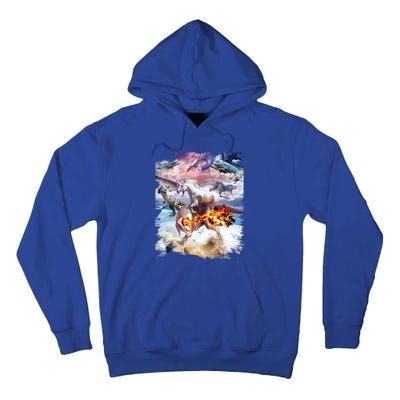 Rainbow Unicorn Riding Dinosaur Gift Tall Hoodie