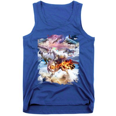 Rainbow Unicorn Riding Dinosaur Gift Tank Top