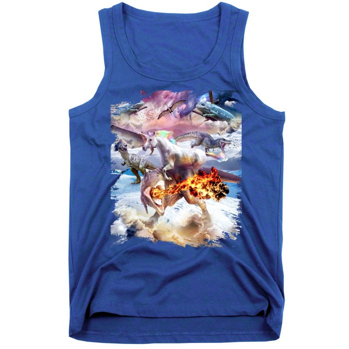 Rainbow Unicorn Riding Dinosaur Gift Tank Top