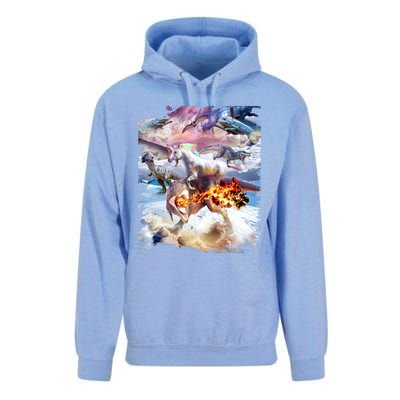 Rainbow Unicorn Riding Dinosaur Gift Unisex Surf Hoodie