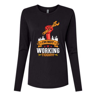 Retro Union Strong Not Working Today Labor Great Gift Womens Cotton Relaxed Long Sleeve T-Shirt